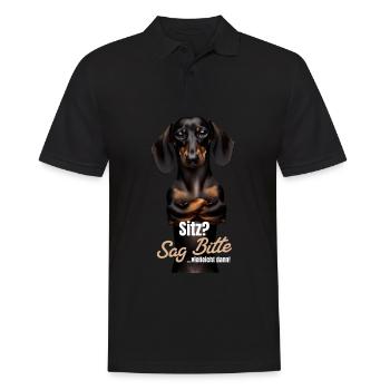 Sitz? Sag bitte... Vielleicht dann - Dackel Teckel - Männer Poloshirt - Schwarz - Vorne - Kai (181cm)