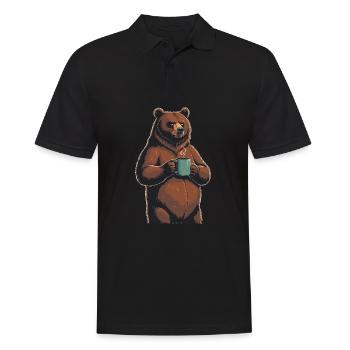 Grim Bear Coffee Mug Bears Coffee Tired - Men's Polo Shirt - black - Front - Kai (181cm)