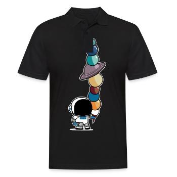 Astronaut mit Sonnensystem Planeten Eis Astronomie - Männer Poloshirt - Schwarz - Vorne - Kai (181cm)