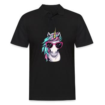 Cooles Einhorn-Portrait mit Sonnenbrille - Männer Poloshirt - Schwarz - Vorne - Kai (181cm)