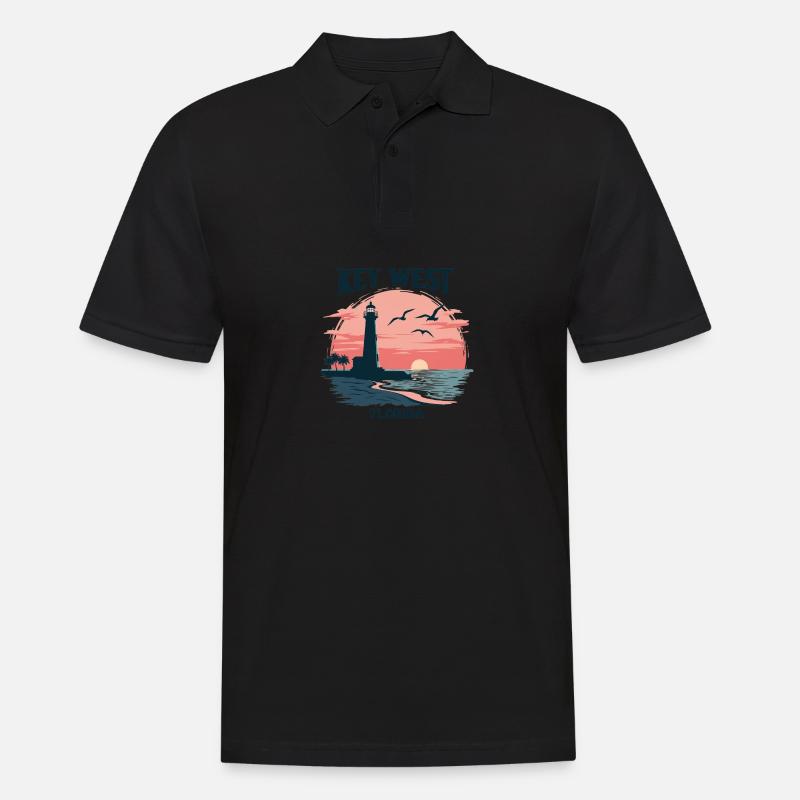 Key West Florida Sunset Lighthouse et Seagulls - Polo Homme - noir