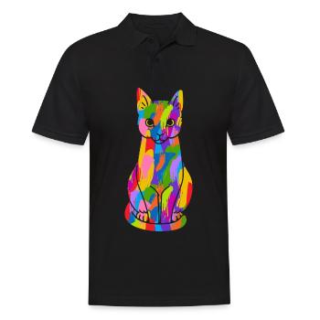 Katze Bunt - Männer Poloshirt - Schwarz - Vorne - Kai (181cm)