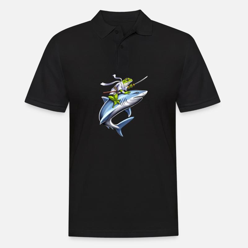 Frosch Samurai Ninja Reitender Hai - Männer Poloshirt - Schwarz