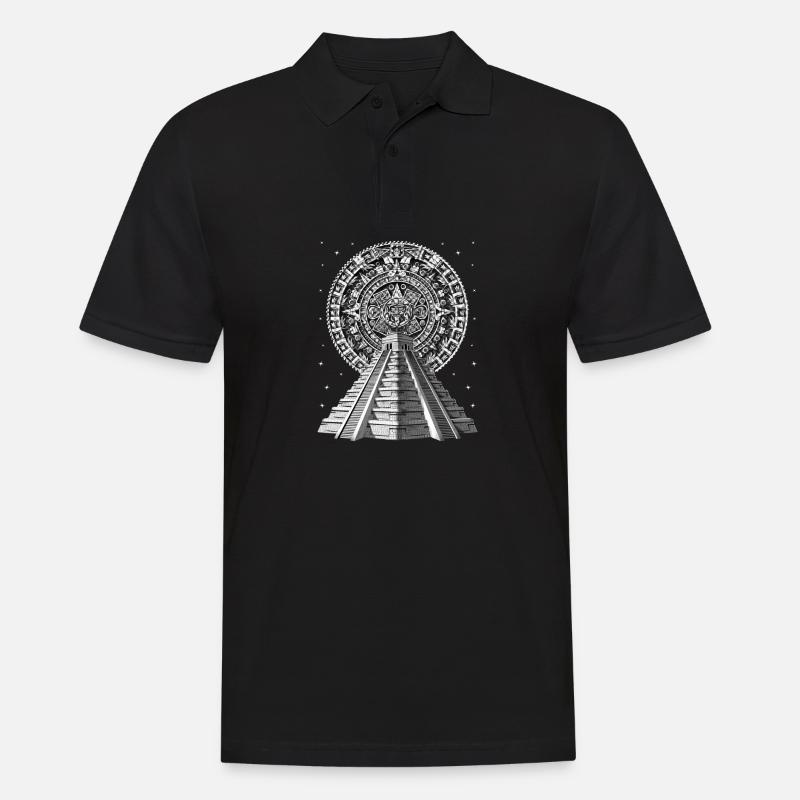 Aztekischer Pyramidenkalender - Männer Poloshirt - Schwarz