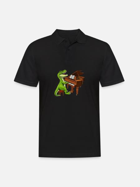 T Rex Dinosaur Playing Piano - Men's Polo Shirt - black