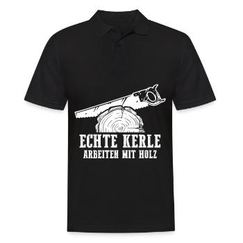 Echte Kerle Arbeiten mit Holz - Männer Poloshirt - Schwarz - Vorne - Kai (181cm)