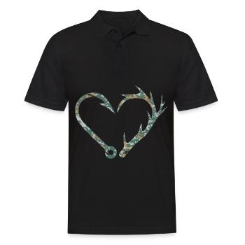 Angler Jäger Herz Angelhaken Geweih Angeln Jagd - Männer Poloshirt - Schwarz - Vorne - Kai (181cm)