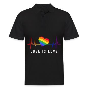Love Is Love Gay Pride Heartbeat Rainbow - Männer Poloshirt - Schwarz - Vorne - Kai (181cm)