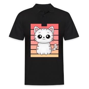 Petit chat mignon au coucher du soleil - Polo Homme - noir - Devant - Kai (181cm)