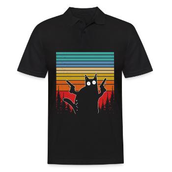 Chat sagittaire chat rétro chat coucher de soleil - Polo Homme - noir - Devant - Kai (181cm)