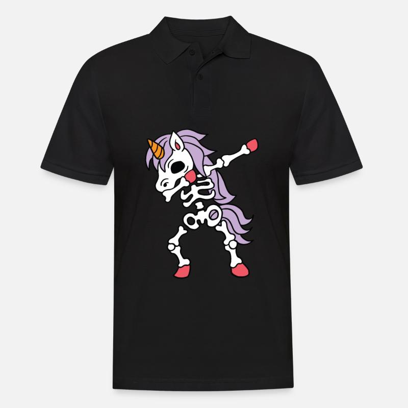 Dabbing Unicorn Skeleton Halloween Skelett Einhorn - Männer Poloshirt - Schwarz