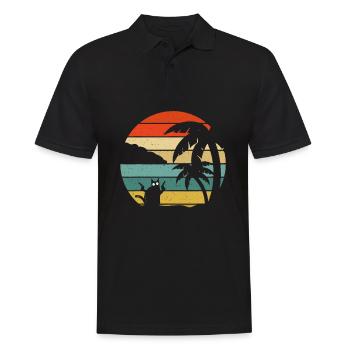 Pew Pew Vintage crazy cat palm tree cats graphic - Men's Polo Shirt - black - Front - Kai (181cm)