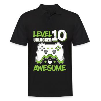 Level 10 Unlocked Awesome 2010 Game 10th Birthday - Männer Poloshirt - Schwarz - Vorne - Kai (181cm)