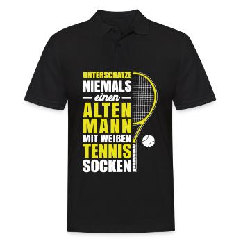 Unterschätze nie alten Mann - weiße Tennis Socken - Männer Poloshirt - Schwarz - Vorne - Kai (181cm)