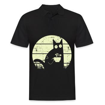 Kaffeekatze Retro Katze Kaffee - Männer Poloshirt - Schwarz - Vorne - Kai (181cm)