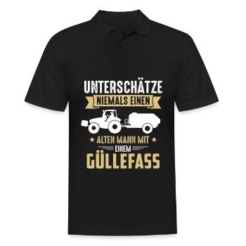 Unterschätze nie einen alten Mann mit Güllefass - Männer Poloshirt - Schwarz - Vorne - Kai (181cm)
