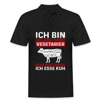 Second Hand Vegetarier - Männer Poloshirt - Schwarz - Vorne - Kai (181cm)