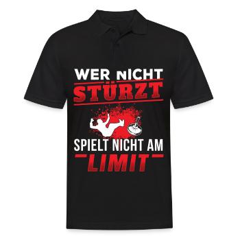 Eisstock Wer nicht stürzt spielt nicht am Limit - Männer Poloshirt - Schwarz - Vorne - Kai (181cm)