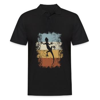 Retro Vintage Gecko Eidechse Reptilien Terraristik - Männer Poloshirt - Schwarz - Vorne - Kai (181cm)