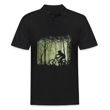 Mountainbiker im Wald - Männer Poloshirt - Schwarz - Vorne - Kai (181cm)