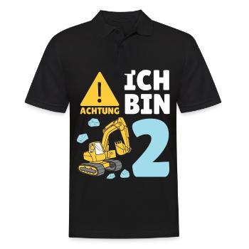 2. Geburtstag Bagger 2 Jahre Alt Baustelle Junge - Männer Poloshirt - Schwarz - Vorne - Kai (181cm)