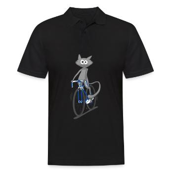 Katze fährt Fahrrad Mountainbike Geschenk - Männer Poloshirt - Schwarz - Vorne - Kai (181cm)