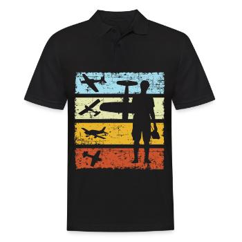Model Airplane Aviation RC Flight retro vintage - Männer Poloshirt - Schwarz - Vorne - Kai (181cm)