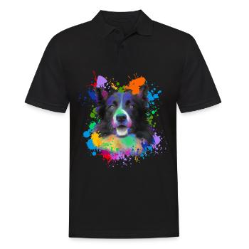 Border Collie Chien amoureux des animaux Chiens Peinture à l’eau - Polo Homme - noir - Devant - Kai (181cm)