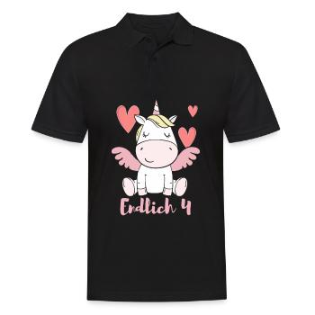 Einhorn Herz Endlich 4 Jahre alt 4. Geburtstag - Männer Poloshirt - Schwarz - Vorne - Kai (181cm)