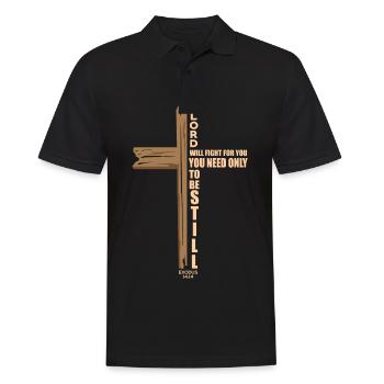 The Lord Will Fight For You Christian Cross Jesus - Polo Homme - noir - Devant - Kai (181cm)