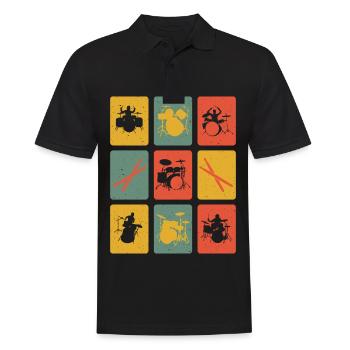 Rétro batterie joueur Drummer Drumsticks musique - Polo Homme - noir - Devant - Kai (181cm)