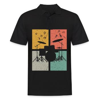 Drummer Schlagzeug Retro Musiknoten Schlagzeuger - Männer Poloshirt - Schwarz - Vorne - Kai (181cm)