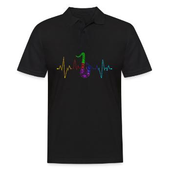 Retro Saxophon Herzschlag EKG Saxophonist Musik - Männer Poloshirt - Schwarz - Vorne - Kai (181cm)