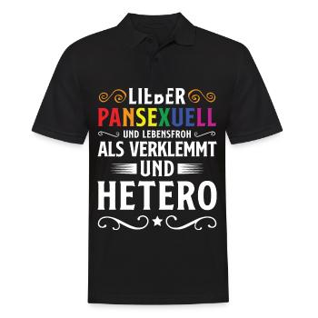 Pansexuell und lebensfroh als verklemmt und Hetero - Männer Poloshirt - Schwarz - Vorne - Kai (181cm)