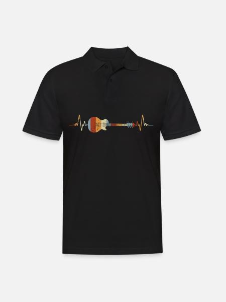 Vintage Guitar Heartbeat Musical Instrument ECG - Men's Polo Shirt - black