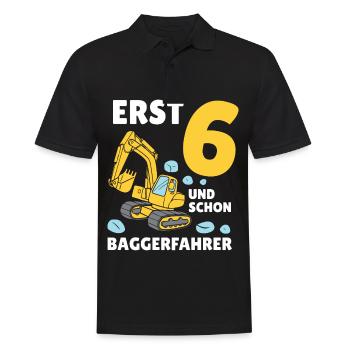 Bagger 6 Jahre Baustelle 6 Geburtstag Junge - Männer Poloshirt - Schwarz - Vorne - Kai (181cm)