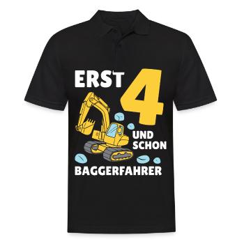 Bagger 4 Jahre Baustelle 4 Geburtstag Junge - Männer Poloshirt - Schwarz - Vorne - Kai (181cm)