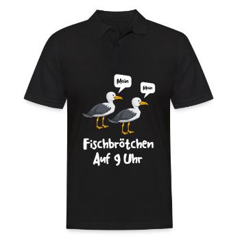 Moin Fischbrötchen auf 9 Uhr Möwe Plattdeutsch - Männer Poloshirt - Schwarz - Vorne - Kai (181cm)
