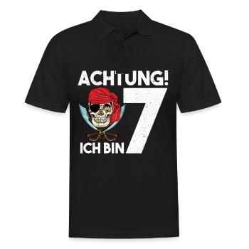 7 jähriger Pirat 7. Geburtstag Achtung Ich Bin 7 - Männer Poloshirt - Schwarz - Vorne - Kai (181cm)