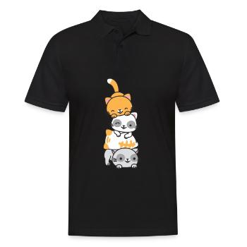 Katzenstapel Kawaii Cats Katzen Stapel - Männer Poloshirt - Schwarz - Vorne - Kai (181cm)