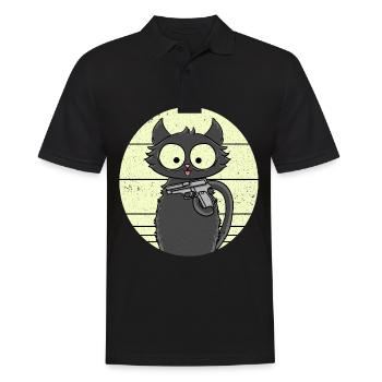 Cat Pew Pew Crazy Katze Pistole lustiges Katzen - Männer Poloshirt - Schwarz - Vorne - Kai (181cm)