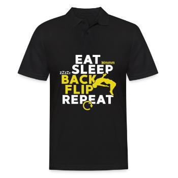 Eat Sleep Backflip Repeat Stunts Trampolin Gym - Männer Poloshirt - Schwarz - Vorne - Kai (181cm)