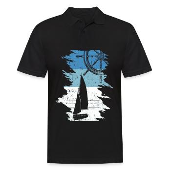 Retro Segelboot Segeltörn Regatta Steuerrad Segler - Männer Poloshirt - Schwarz - Vorne - Kai (181cm)