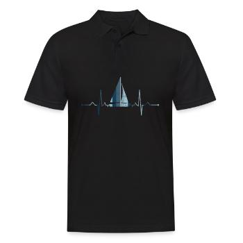 Voilier coeurs retro voile capitaine marin - Polo Homme - noir - Devant - Kai (181cm)