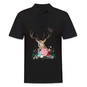 Deer Flower - Männer Poloshirt - Schwarz - Vorne - Kai (181cm)