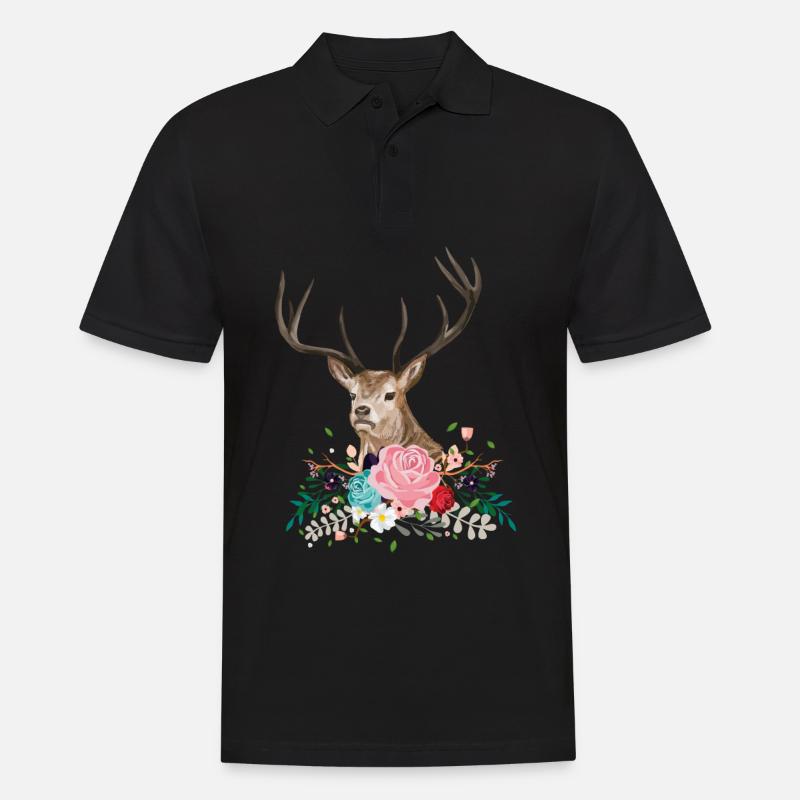 Deer Flower - Männer Poloshirt - Schwarz