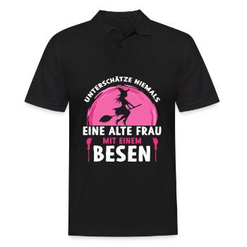 Ne sous-estimez jamais une vieille femme avec un balai - Polo Homme - noir - Devant - Kai (181cm)