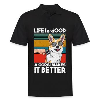 Life Is Good A Corgi Makes It Better Hund - Männer Poloshirt - Schwarz - Vorne - Kai (181cm)