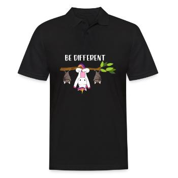Be Different Einhorn mit Fledermäusen - Männer Poloshirt - Schwarz - Vorne - Kai (181cm)