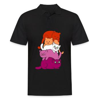 Lesbian Katze Katzen Stapel - Männer Poloshirt - Schwarz - Vorne - Kai (181cm)